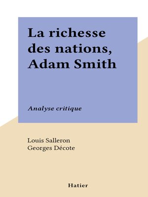 cover image of La richesse des nations, Adam Smith